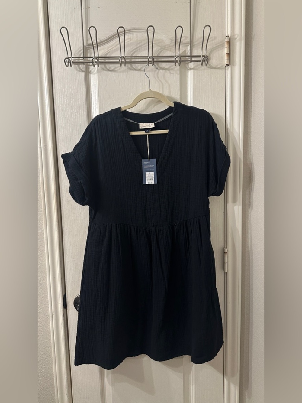 Black V-Neck Babydoll Dress with pockets